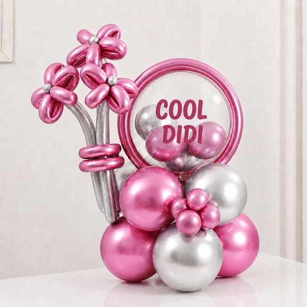 Cool Didi Pink Silver Balloon Arrangement for Rakhi