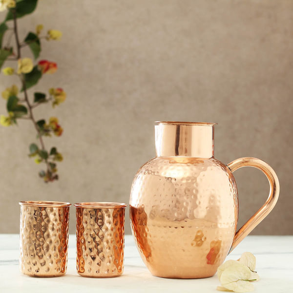 Copper Glasses with Jar
