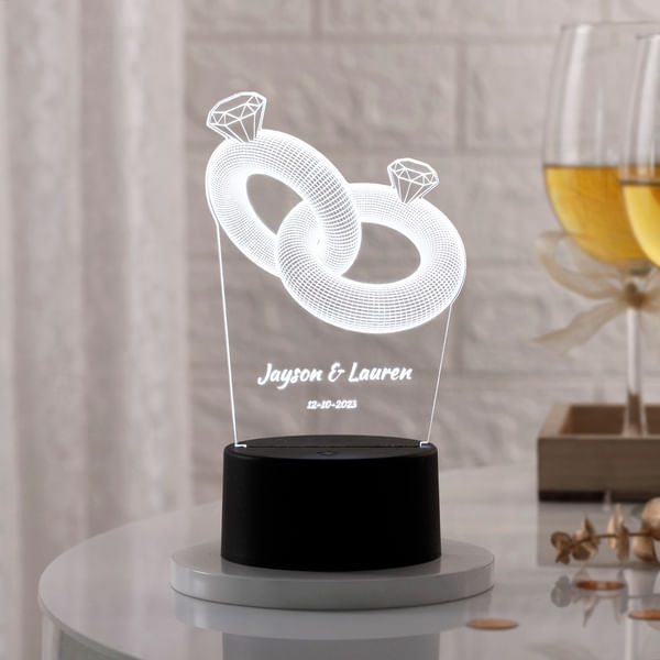 Couple Ring Personalized LED Lamp - Black Base