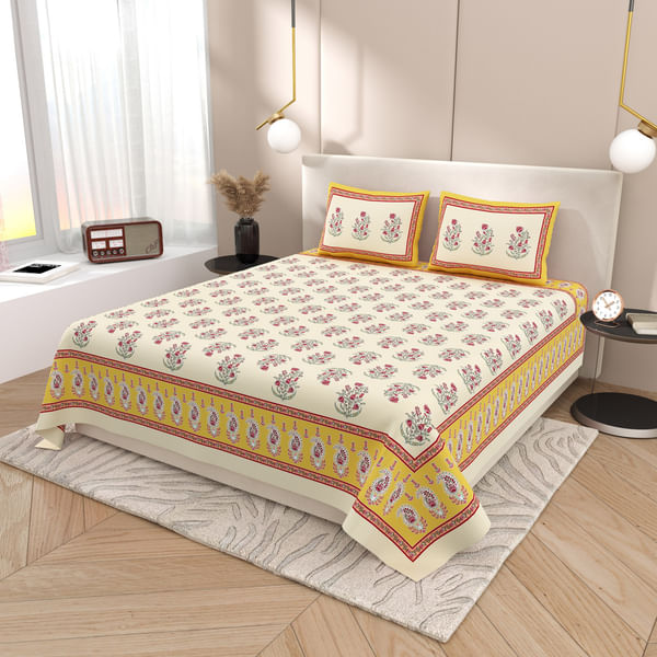 Cream Caress Super King Bedsheet With Pillow Covers