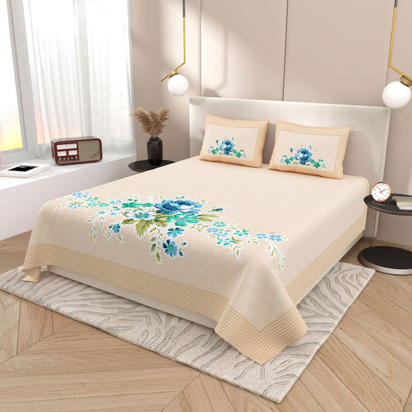Cream Tone Floral King Bedsheet Set