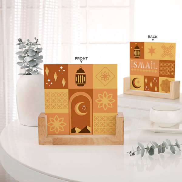 Crescent Moon And Duas Personalized Acrylic Frame With Wooden Base
