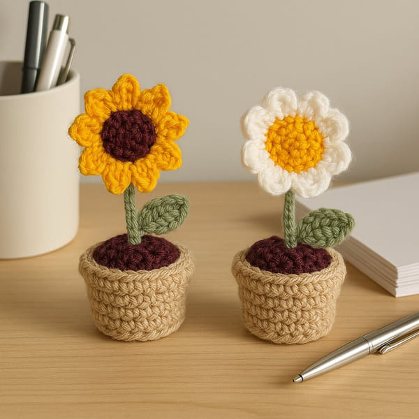 Crochet Blooms Mini Sunflower And Daisy Set Of 2