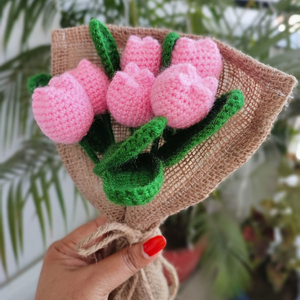 Crochet Pink Tulip Bouquet - Single Piece