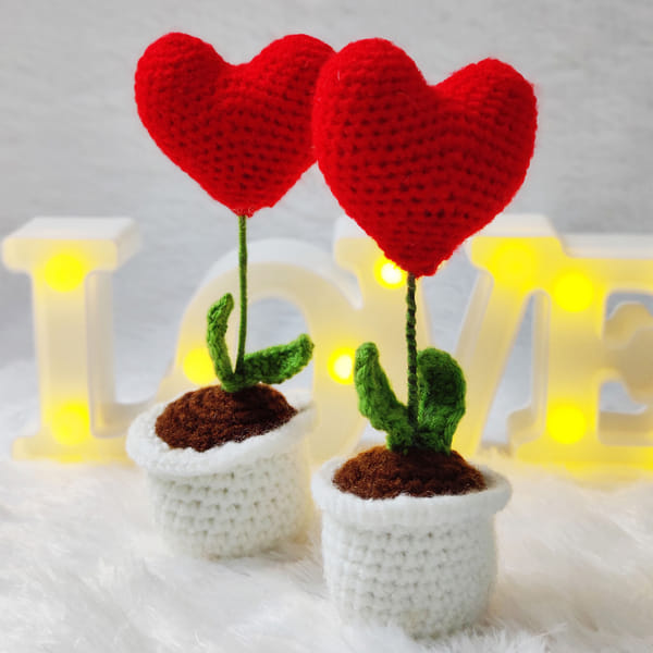 Crochet Red Heart Flower - Set Of 2