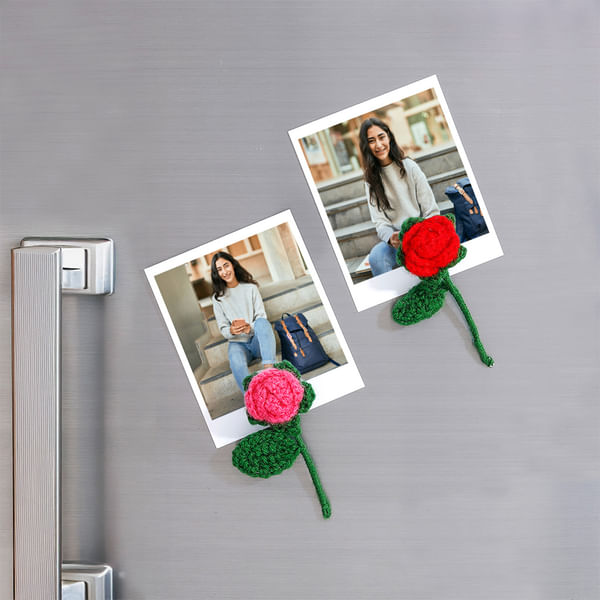 Crochet Rose Personalized Photo Magnets Combo
