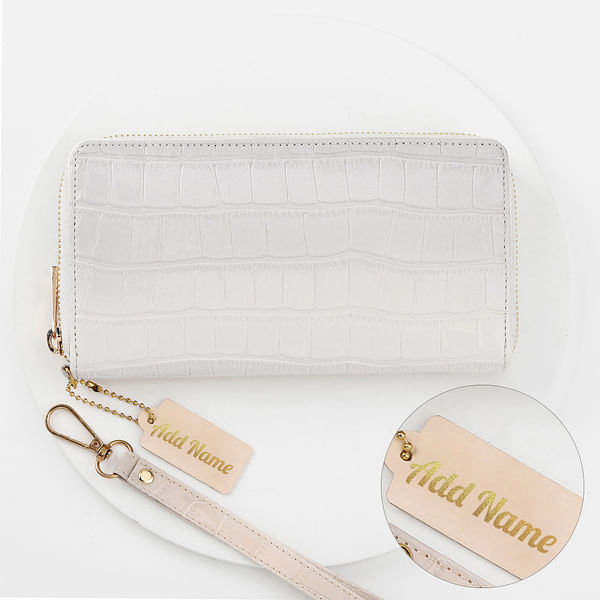 Croco Print Zip-Around Women's Wallet - Personalized - Grey