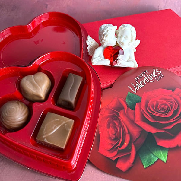 Cupid Figurine & Heart Chocolate Box Combo