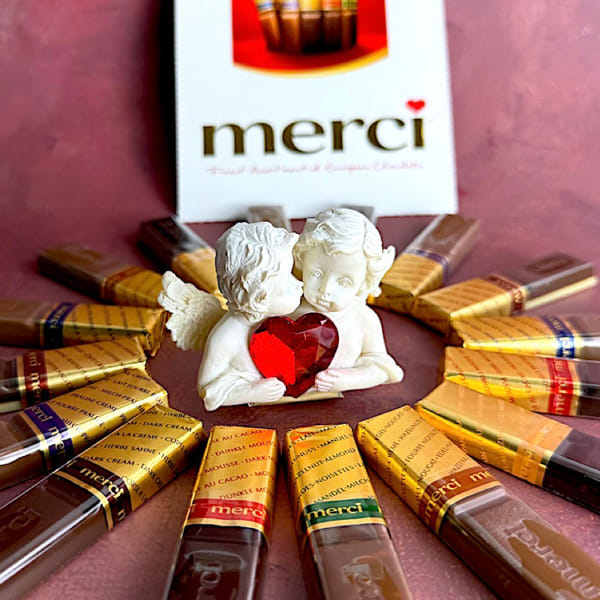 Cupid Figurine with Merci Chocolates Combo