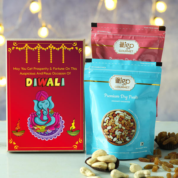 Customized Wooden Diwali Frame with Dry Fruits