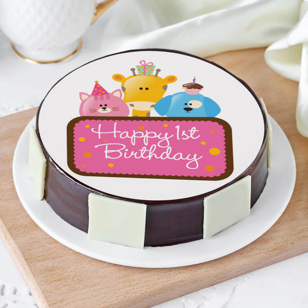 Cute Animals First Birthday Cake for Girls