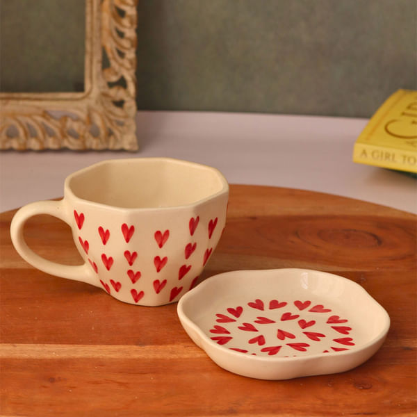 Cute Heart Mug And Dessert Plate Set - Single Piece