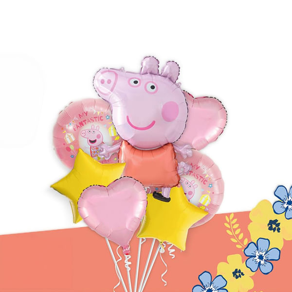 Cute Peppa Pig Foil Balloons - Set Of 7