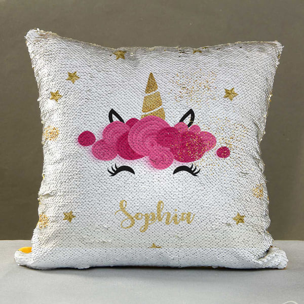 Cute Unicorn Personalized Sequin Cushion