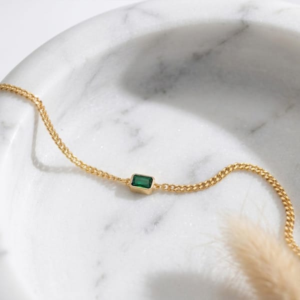 Dad's Emerald Baguette Gold Bracelet