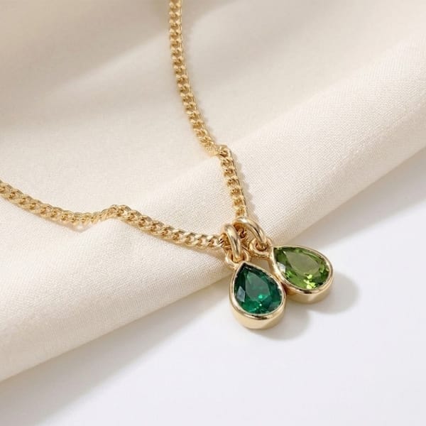 Dainty Teardrop Green Stone Gold Necklace for Dad