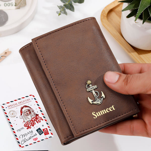 Dark Brown Personalized Trifold Secret Santa Wallet Gift