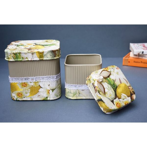 Decoupage Metal Storage Square Box - Set Of 2