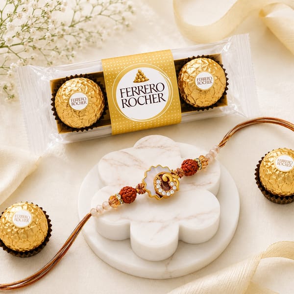 Designer Om & Rudraksha Rakhi with Ferrero Rocher