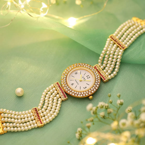 Designer Party Watch in Ivory and Coral