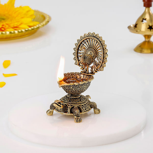 Divine Brass Peacock And Turtle Diya