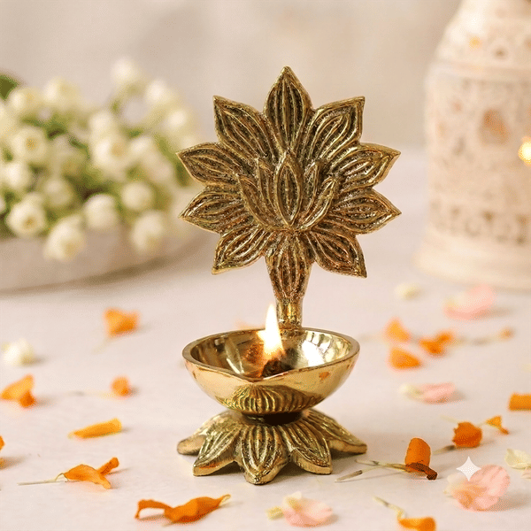 Divine Gold Finish Lotus Brass Diya