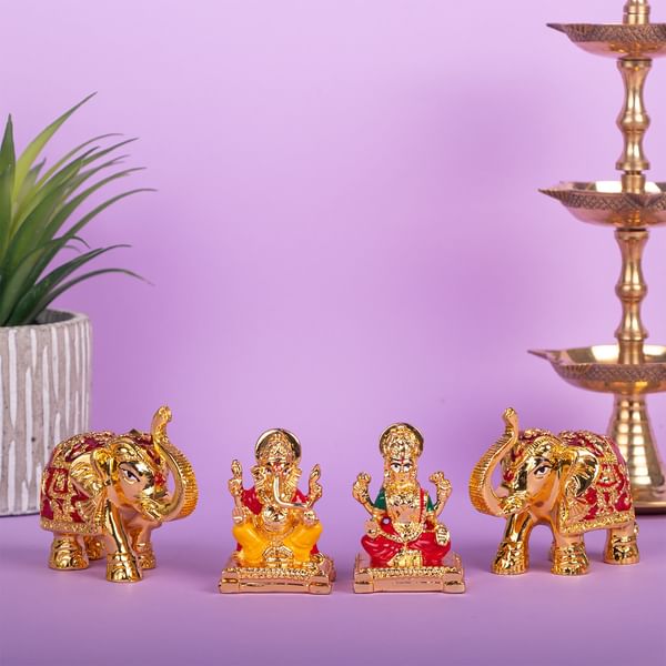 Divine Lakshmi Ganesha And Elephants Idol For Diwali