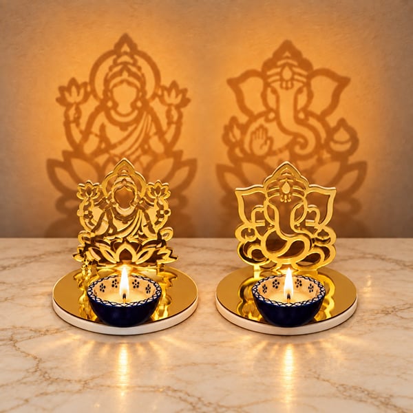 Divine Lakshmi Ganesha Diya Set of 2