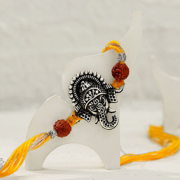 Divine Oxidized Ganesha Rakhi With Roli Chawal