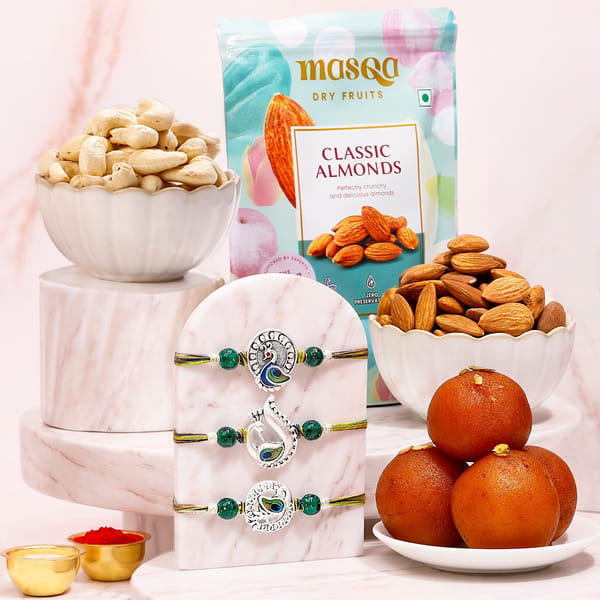 Divine Peacock Rakhi Hamper with Mithai