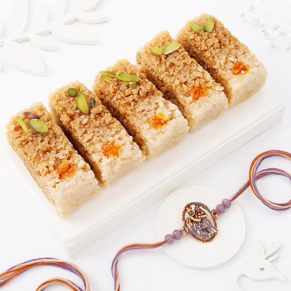 Divine Radha Krishna Rakhi And Delectable Sweets