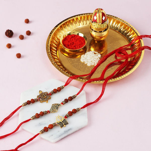 Divine Rudraksh Rakhis With Pooja Thali
