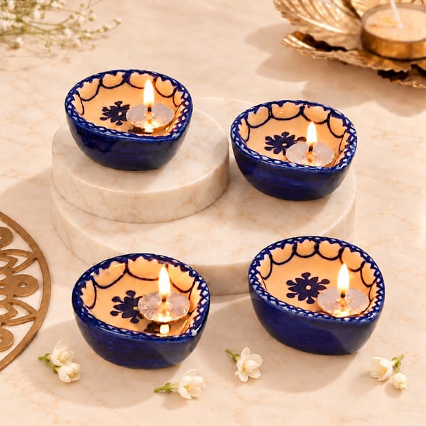 Diwali Blue Diya - Set of 4