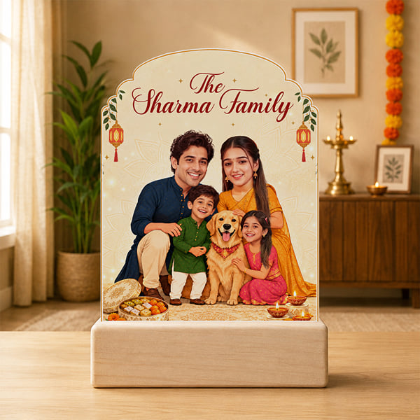 Diwali Family Personalized Caricature