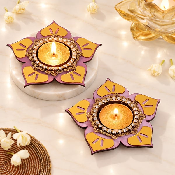 Diwali Flower Tealight Holders - Set of 2