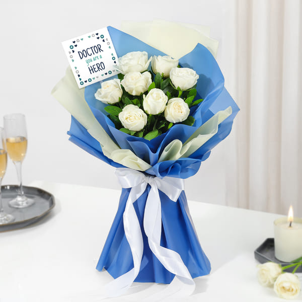 Doctor's Day Heartfelt White Rose Bouquet