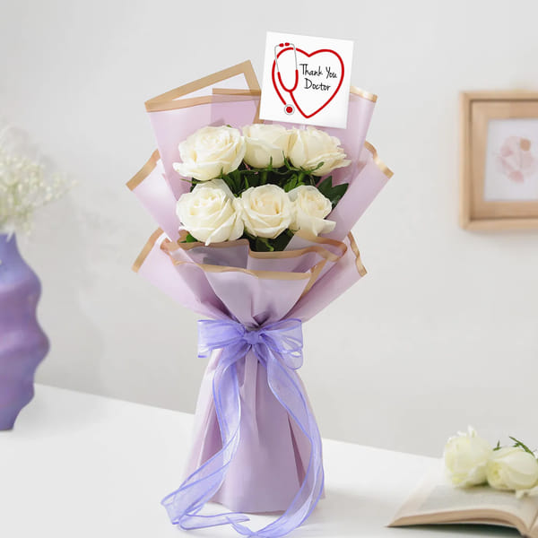 Doctor's Day Soothing White Roses Bouqet