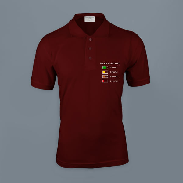 Drained Social Battery Polo T-shirt - Maroon