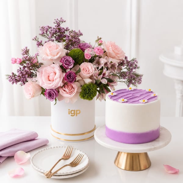 Dreamy Purple Blooms and Cake Combo