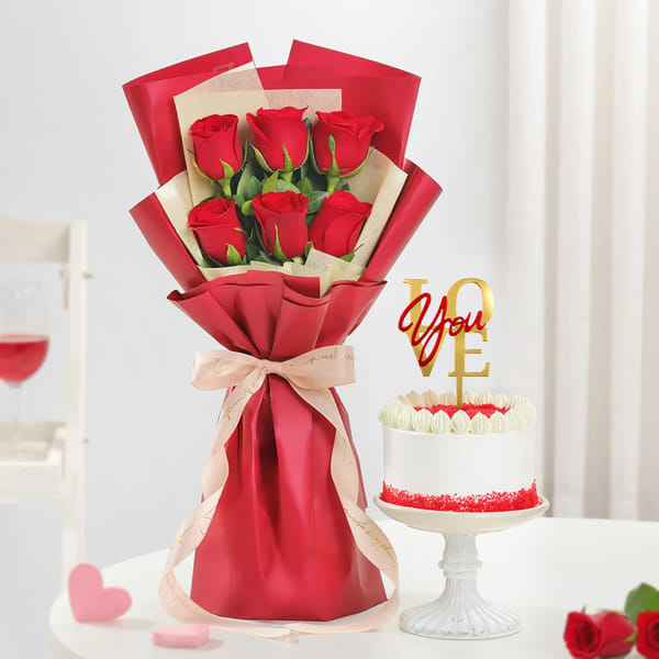 Dreamy Roses and Red Velvet Bento Cake Combo
