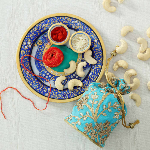 Dry Fruits Potli with Decorative Marble Puja Thali
