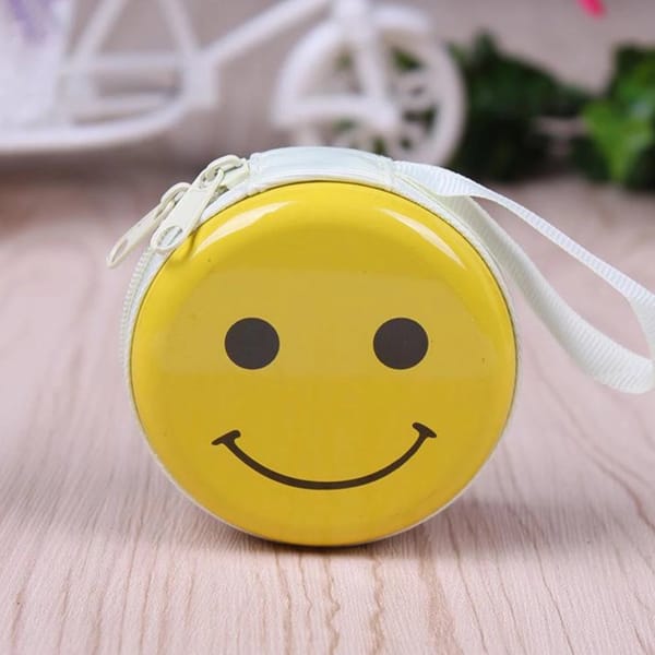 Earphone Case Round Tin Steel Zipper - Assorted Design - 1 Piece