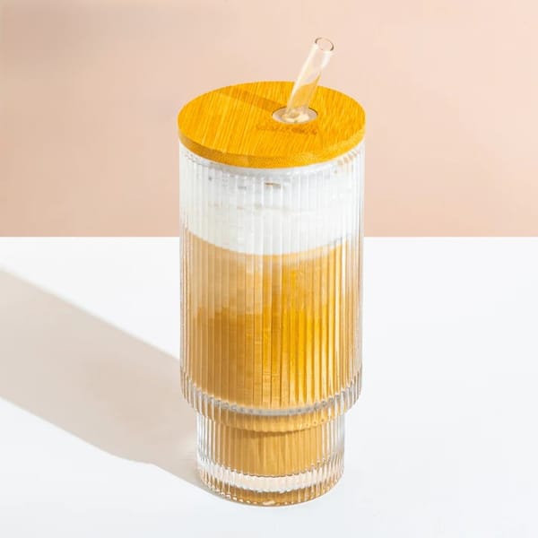 Easy Sips Ribbed Glass Sipper With Reusable Straw