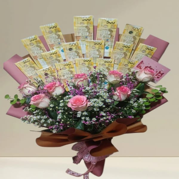 Ecuadorian Pink Roses Money Bouquet with Php 8,000