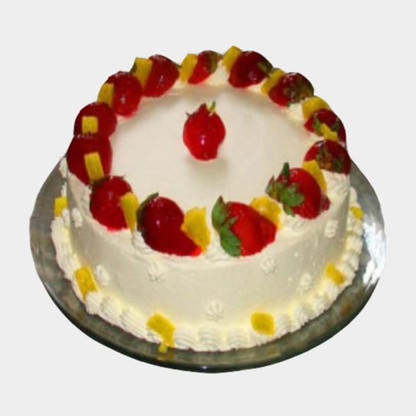 Eggless Fresh Pineapple Strawberry Cake