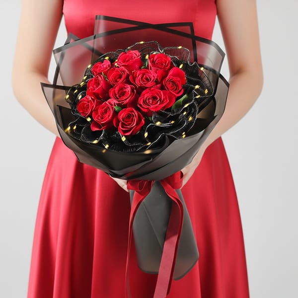 Elegance Of Red Rose LED Bouquet For Valentine's Day