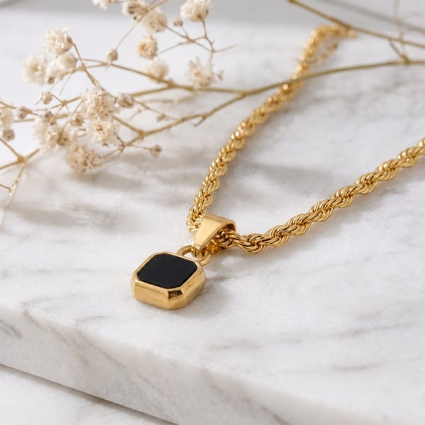 Elegant Black Onyx Pendant Gold Necklace for Dad