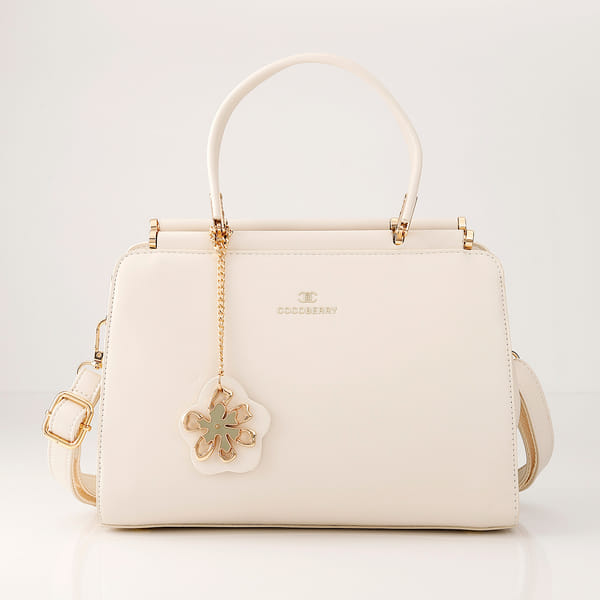 Elegant Charm Handbag With Detachable Strap - Diamond White