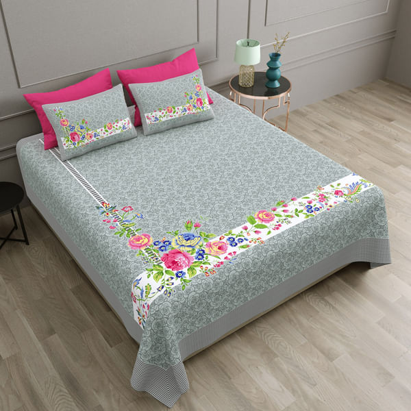 Elegant Grey Super King Bedsheet With Pillow Covers