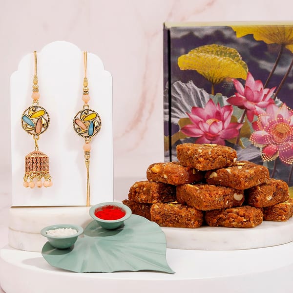 Elegant Jhumki Bhaiya Bhabhi Rakhi Set